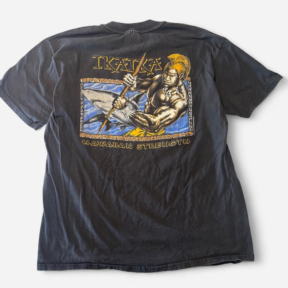 Vintage 1998 Hawaiian Strength Ikaika Shark T-Shirt Hanes Beefy-T XL Black